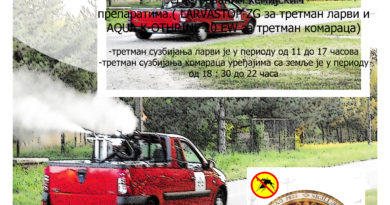 Обавештење о акцији сузбијања комараца у општини Бечеј Обавештење о акцији сузбијања комараца у општини Бечеј